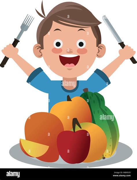 Cute Boy Eating Healthy Food Stock Vector Image And Art Alamy