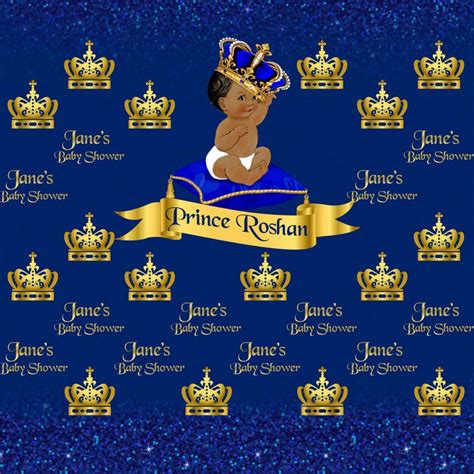 Custom Royal Blue Prince Crown Baby Shower Backgrounds High Quality