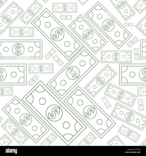 Dollars Money Seamless Texture With Line Art Style Vector Illustration