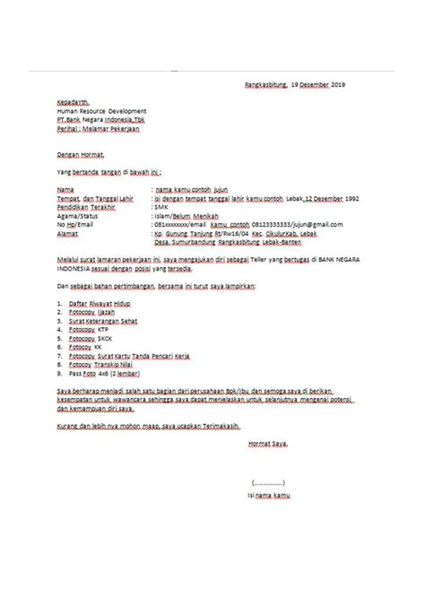 Contoh Surat Lamaran Kerja ke Bank - husnuls492.com