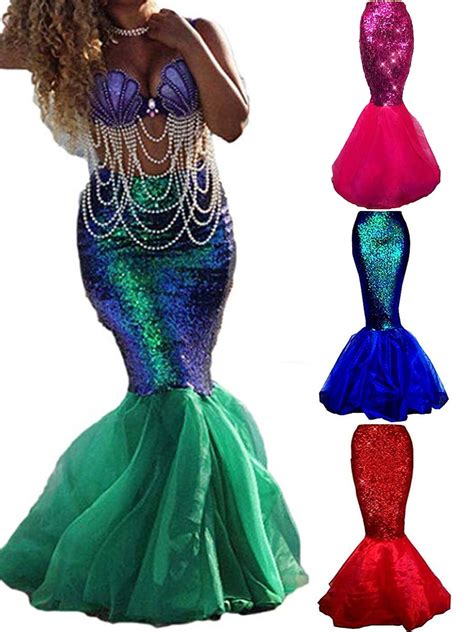 Women Dreamlike Adult Mermaid Tail Full Skirt Party Fancy Dress Cosplay Costume