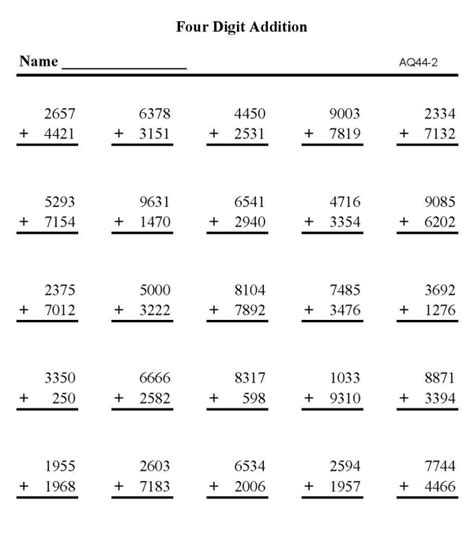 Bluebonkers Free Printable Math Addition Sheets Addition 4 Digit