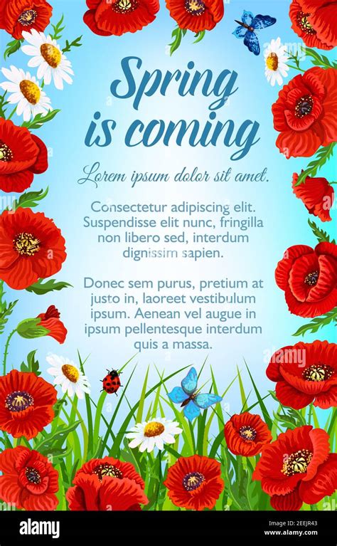 Spring Is Coming Poster For Springtime Holiday Time Vector Design Of