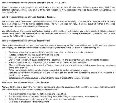Sales Development Representative Job Description And Its Tasks And Duties