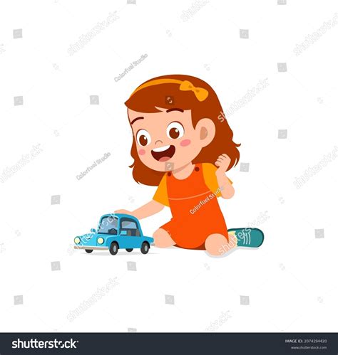 Little Girl Play Small Toy Car Stock Vector Royalty Free 2074294420