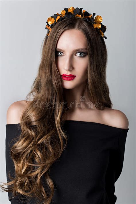 Beautiful Cute Skinny Girl With Long Hair With A Wreath On