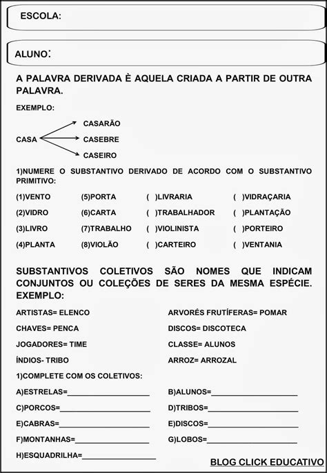 Substantivos Simples E Composto 4 Ano Ensino