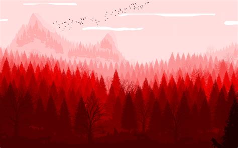 Download Wallpaper 3840x2400 Red Forest Horizon Nature Art 4k