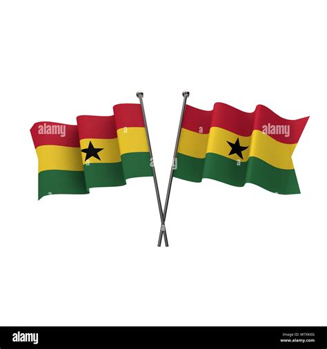 Ghana Flags Crossed Isolated On A White Background 3d Rendering Stock