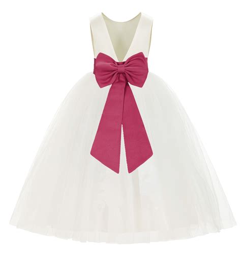 Ivory V Back Satin Flower Girl Dresses For Wedding Toddlers 219t