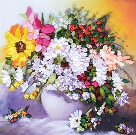 New Arrival Unfinished Ribbons Embroidery Flower Paintings Sets