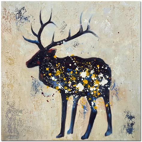 Signed Hand Painted Abstract Deer Painting On Canvas Artist