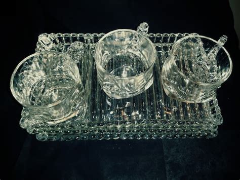 Vintage Hazel Atlas Clear Glass Luncheon Plates And Cups Set Etsy
