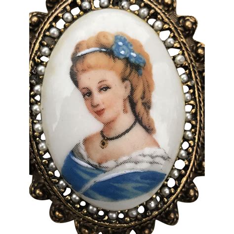 Classic French Limoges Portrait Pin From Andrews Estate