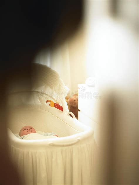Baby In Bassinet Stock Image Image Of Happy Mysterious 12021963