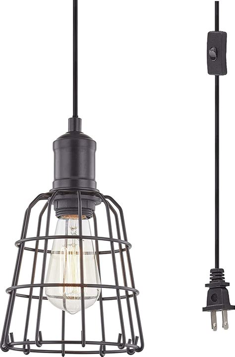Leezm Industrial Pendant Light Plug In Hanging Light Fixture Ceiling