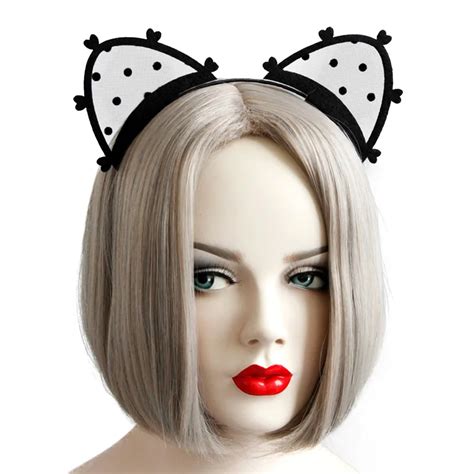Headbands Women Gothic Halloween Cosplay Maid Black Animal Cat Ears