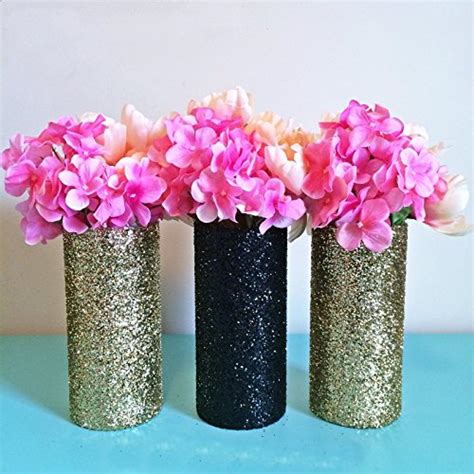 Buy 3 Gold And Black Glitter Glass Cylinder Vases Wedding Centerpieces Gold Wedding Gold
