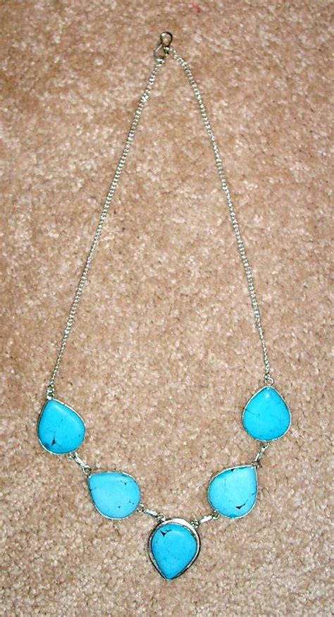 New Stunning Teardrop Shape Turquoise Necklace W 925 Sterling Silver
