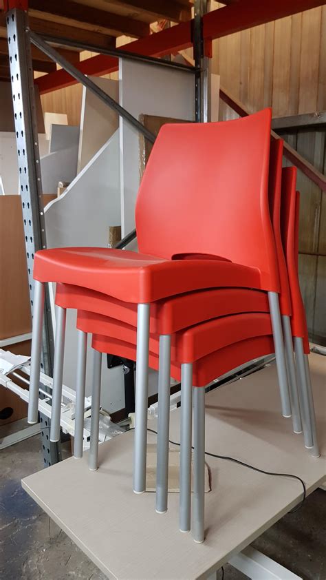 CLEARANCE - Red Plastic Lunchroom Chairs x 4 - Aurora Office Furniture