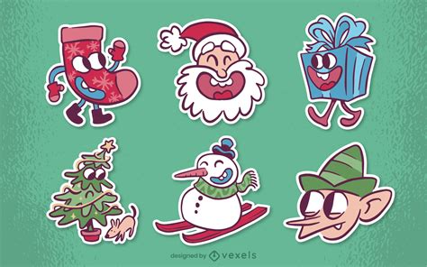 Descarga Vector De Pegatinas De Personajes De Dibujos Animados Navideños