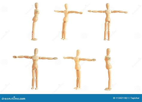 Collection Of Wooden Human Model Isolated On White Background Stock