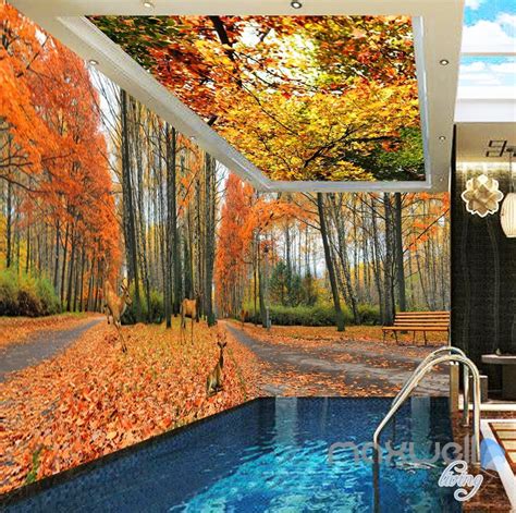 3d Autumn Forest Park Entire Living Room Wallpaper Wall