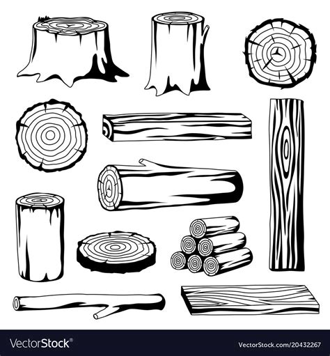 Set Of Wood Logs For Forestry And Lumber Industry Vector Image