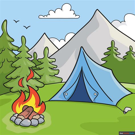 How To Draw A Camping Scene Really Easy Drawing Tutorial