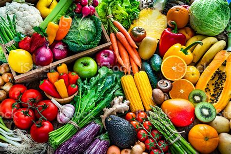Healthy Fresh Fruits And Vegetables Background Stock Photo Download