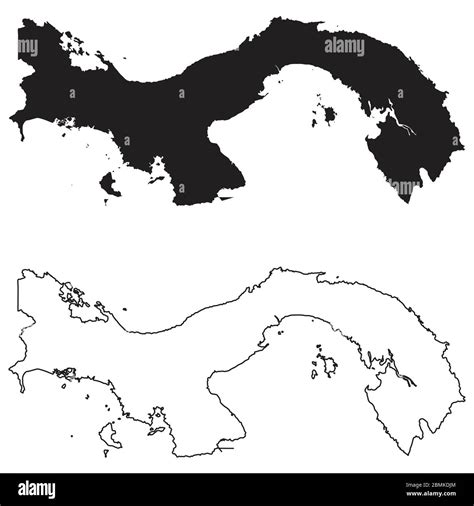 Panama Country Map Black Silhouette And Outline Isolated On White