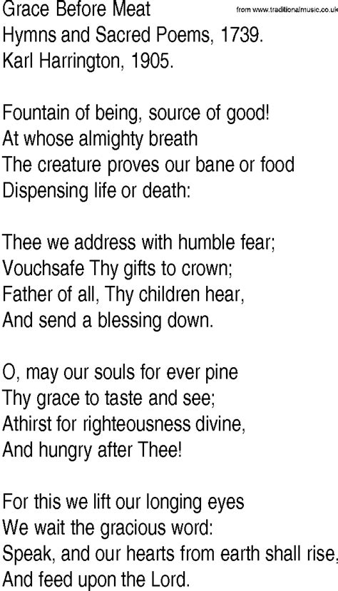 Hymn And Gospel Song Lyrics For Grace Before Meat By Hymns And Sacred Poems