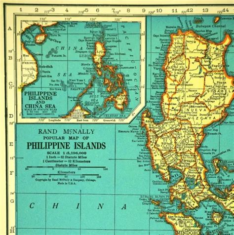 1940s Vintage Map Of The Philippines Antique Philippine Islands Map