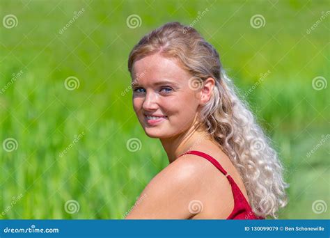 Portrait Of Blond Dutch Girl In Nature Stock Image Image Of Head