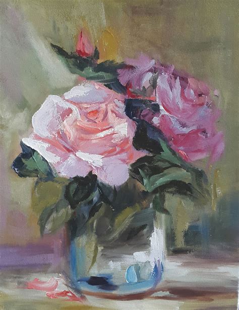 Roses On Vase Oil On Canvas 40 X 50 Cm Daily Painting Rose Painting