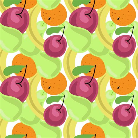 Seamless Pattern Bright Fruits Oranges Bananas Cherries And Pears