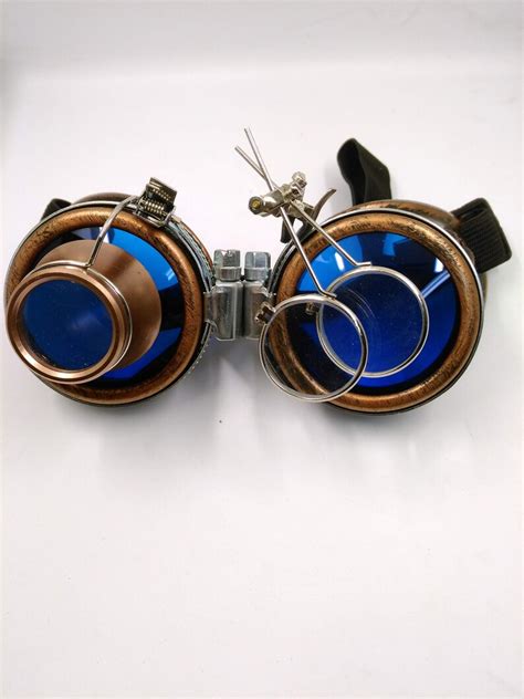bronze steampunk goggles double loupe blue lens cyber etsy
