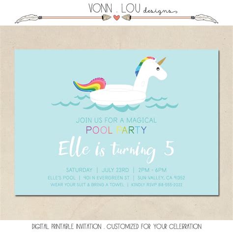 Unicorn Pool Party Invitations