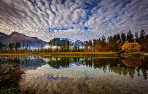 Wallpaper Autumn Forest Clouds Mountains Lake