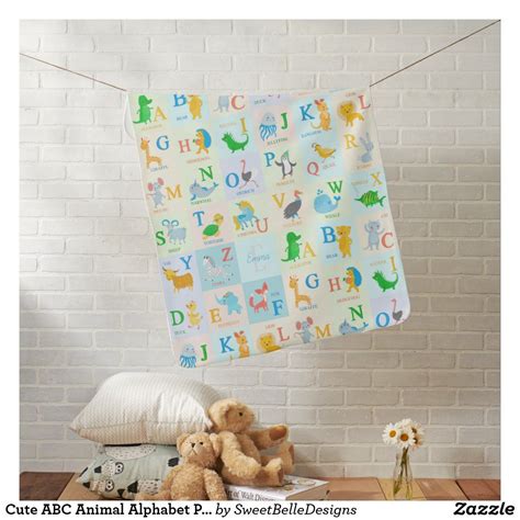 Cute Abc Animal Alphabet Pattern With First Name Baby Blanket Zazzle