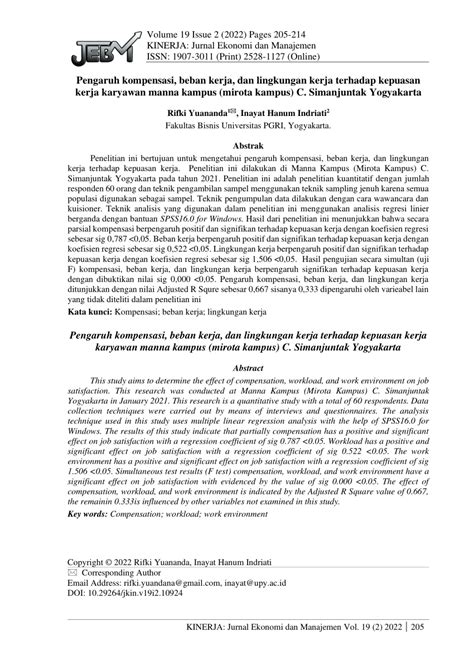 PDF Pengaruh Kompensasi Beban Kerja Dan Lingkungan Kerja Terhadap