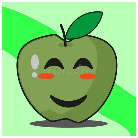 Cute Green Apple Fruit Cartoon Face Mascot Character Vector Design