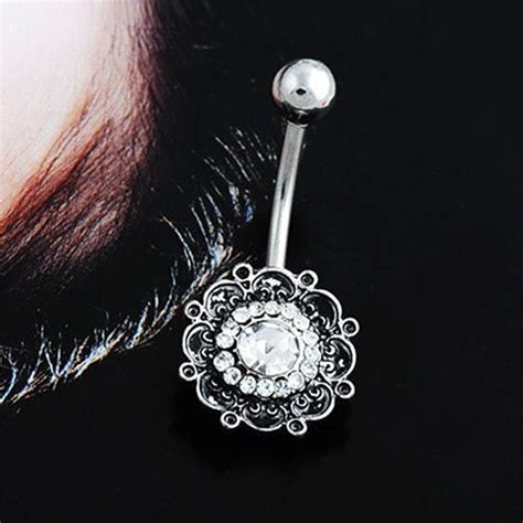 Wholesale 24pcs Sexy Retro Flower Crystal Navel Belly Button Ring Bar Body Piercing Jewelry