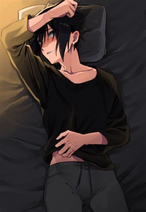An Anime Character Laying In Bed With His Arms Behind His Head