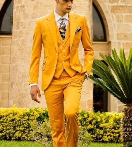 Mustard Yellow Fashion Mens Slim Fit Custom Suits Men Business Prom