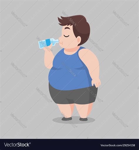 Big Fat Man Drinking Fresh Water Clean Bottle Vector Image