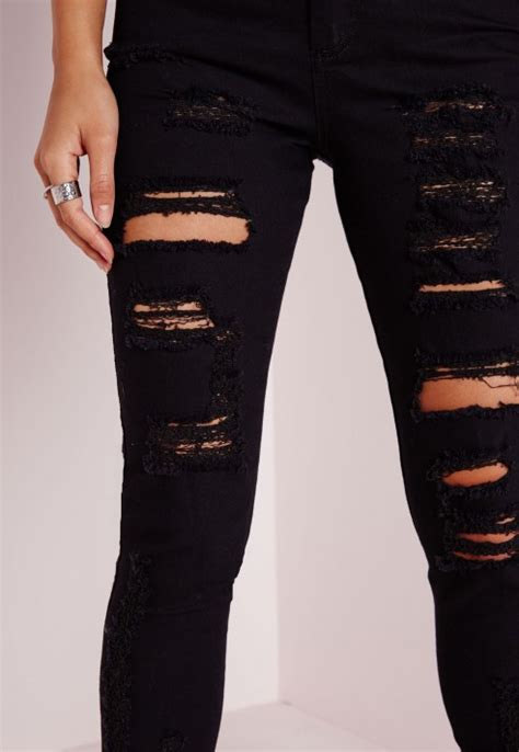 Missguided Brigitte High Waisted Extreme Ripped Skinny Jeans Black In