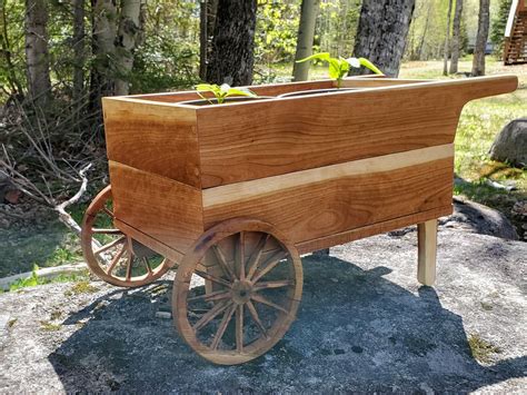 Solid Cherry Wood Garden Cart Indoor Planter Etsy