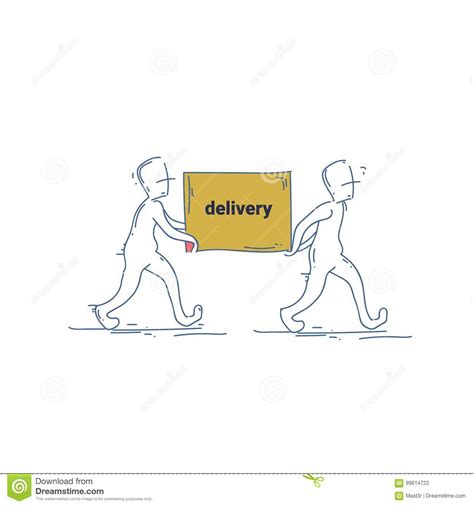 3) deliveries are booked in by text & email, providing customers with a 3hr time slot. Two Courier Man Carry Box Delivery Service Doodle Stock ...