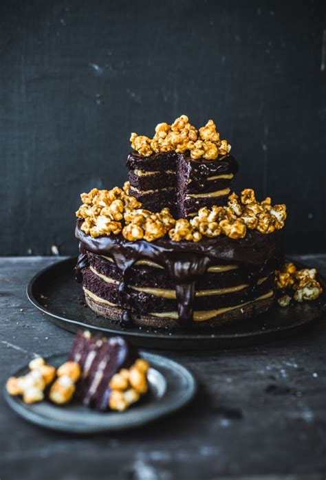Double Chocolate Peanut Butter Layer Cake With Caramel Popcorn Izy